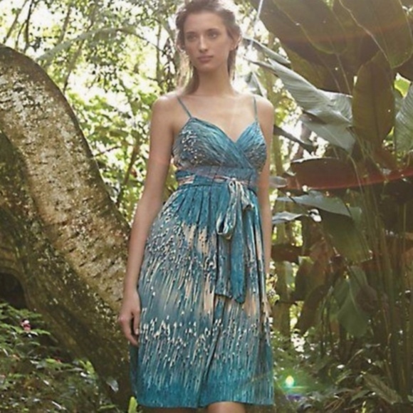 Anthropologie Dresses & Skirts - LIL ~ Sz 14 Silk Caballo Falls Teal Watercolor
